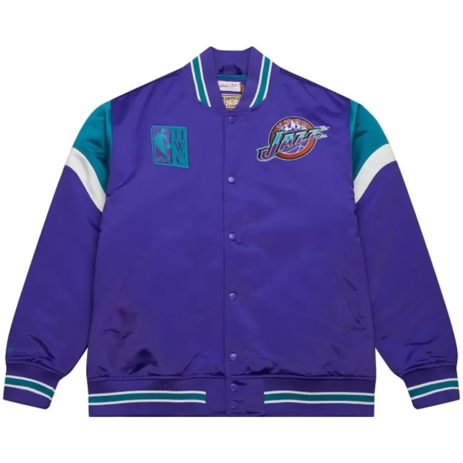 Men Mitchell & Ness Jackets & Outerwear-Heavyweight Satin Jacket Utah Jazz