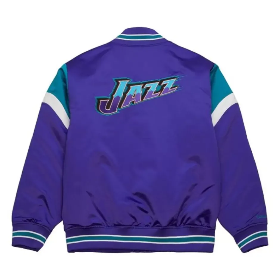 Men Mitchell & Ness Jackets & Outerwear-Heavyweight Satin Jacket Utah Jazz