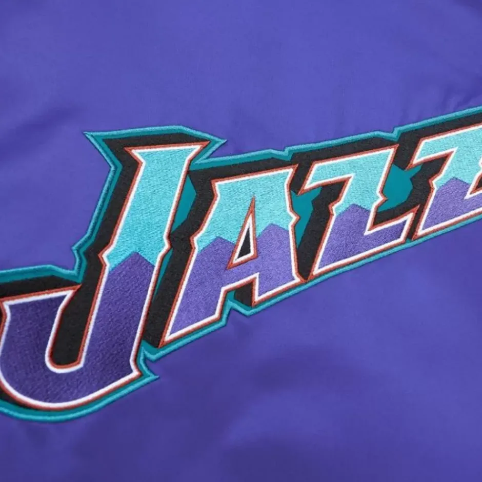 Men Mitchell & Ness Jackets & Outerwear-Heavyweight Satin Jacket Utah Jazz