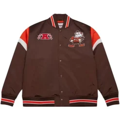 Men Mitchell & Ness Jackets & Outerwear-Heavyweight Satin Jacket Cleveland Browns