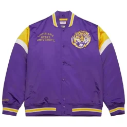 Men Mitchell & Ness Jackets & Outerwear-Heavyweight Satin Jacket Louisiana State University