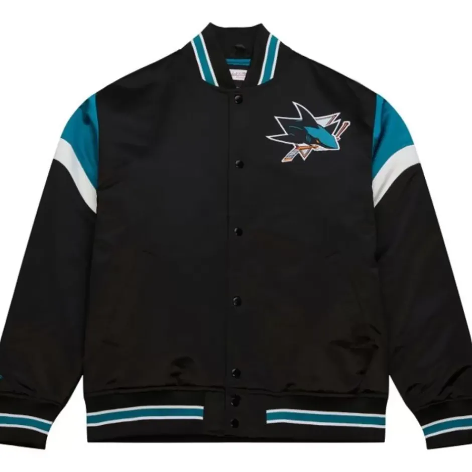 Men Mitchell & Ness Jackets & Outerwear-Heavyweight Satin Jacket San Jose Sharks