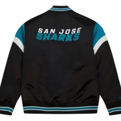 Men Mitchell & Ness Jackets & Outerwear-Heavyweight Satin Jacket San Jose Sharks