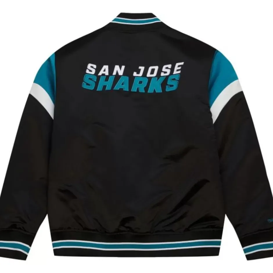 Men Mitchell & Ness Jackets & Outerwear-Heavyweight Satin Jacket San Jose Sharks