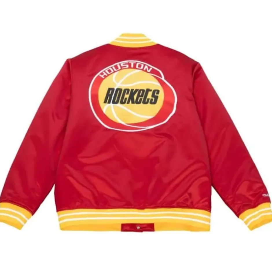 Men Mitchell & Ness Jackets & Outerwear-Heavyweight Satin Jacket Houston Rockets