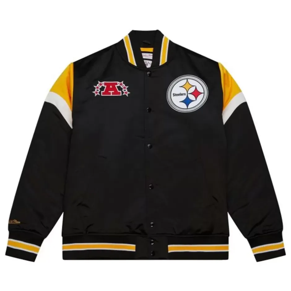 Men Mitchell & Ness Jackets & Outerwear-Heavyweight Satin Jacket Pittsburgh Steelers