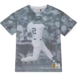 Men Mitchell & Ness T-Shirts & Tops-Highlight Sublimated Player Tee New York Yankees Derek Jeter