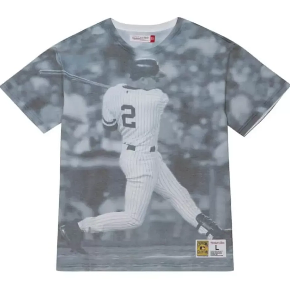 Men Mitchell & Ness T-Shirts & Tops-Highlight Sublimated Player Tee New York Yankees Derek Jeter