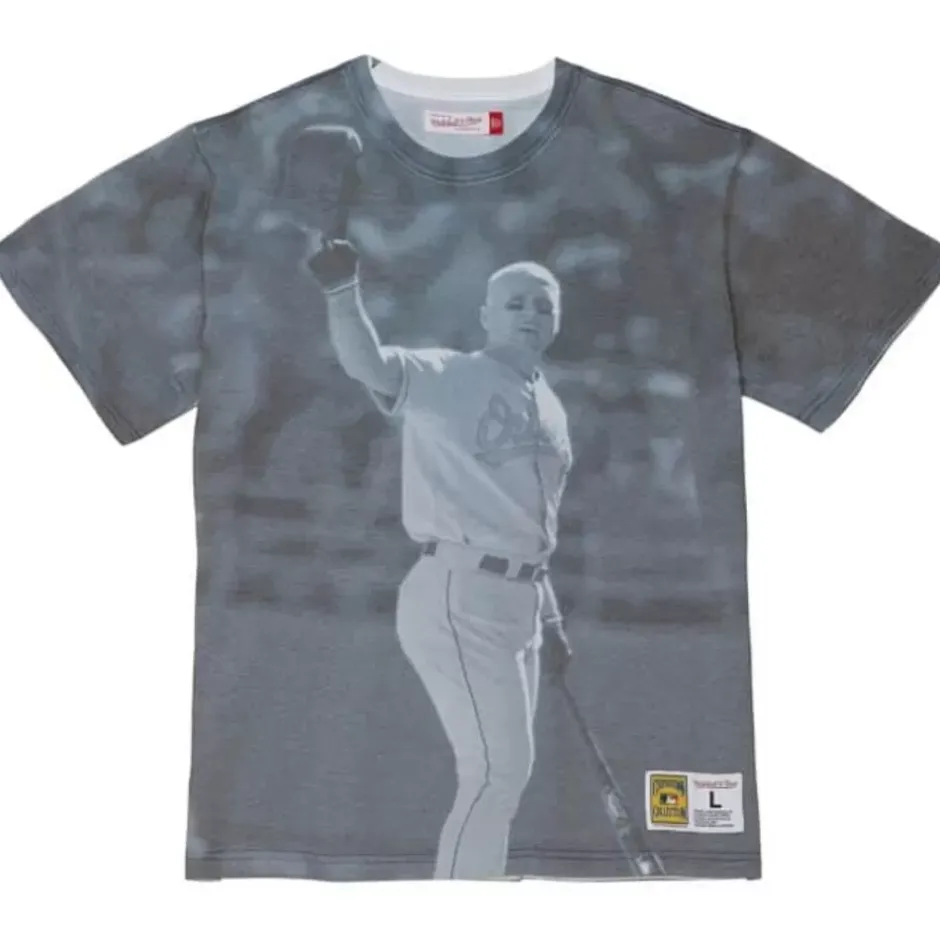 Men Mitchell & Ness T-Shirts & Tops-Highlight Sublimated Player Tee Baltimore Orioles Cal Ripken Jr