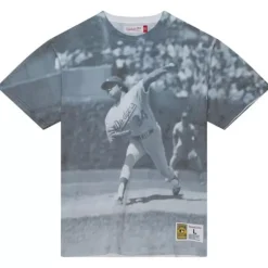 Men Mitchell & Ness T-Shirts & Tops-Highlight Sublimated Player Tee Los Angeles Dodgers Fernando Valenzuela