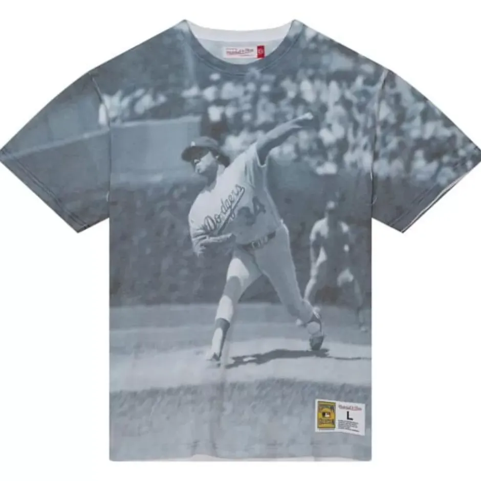 Men Mitchell & Ness T-Shirts & Tops-Highlight Sublimated Player Tee Los Angeles Dodgers Fernando Valenzuela