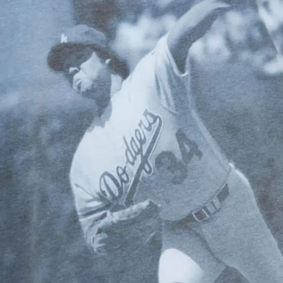 Men Mitchell & Ness T-Shirts & Tops-Highlight Sublimated Player Tee Los Angeles Dodgers Fernando Valenzuela