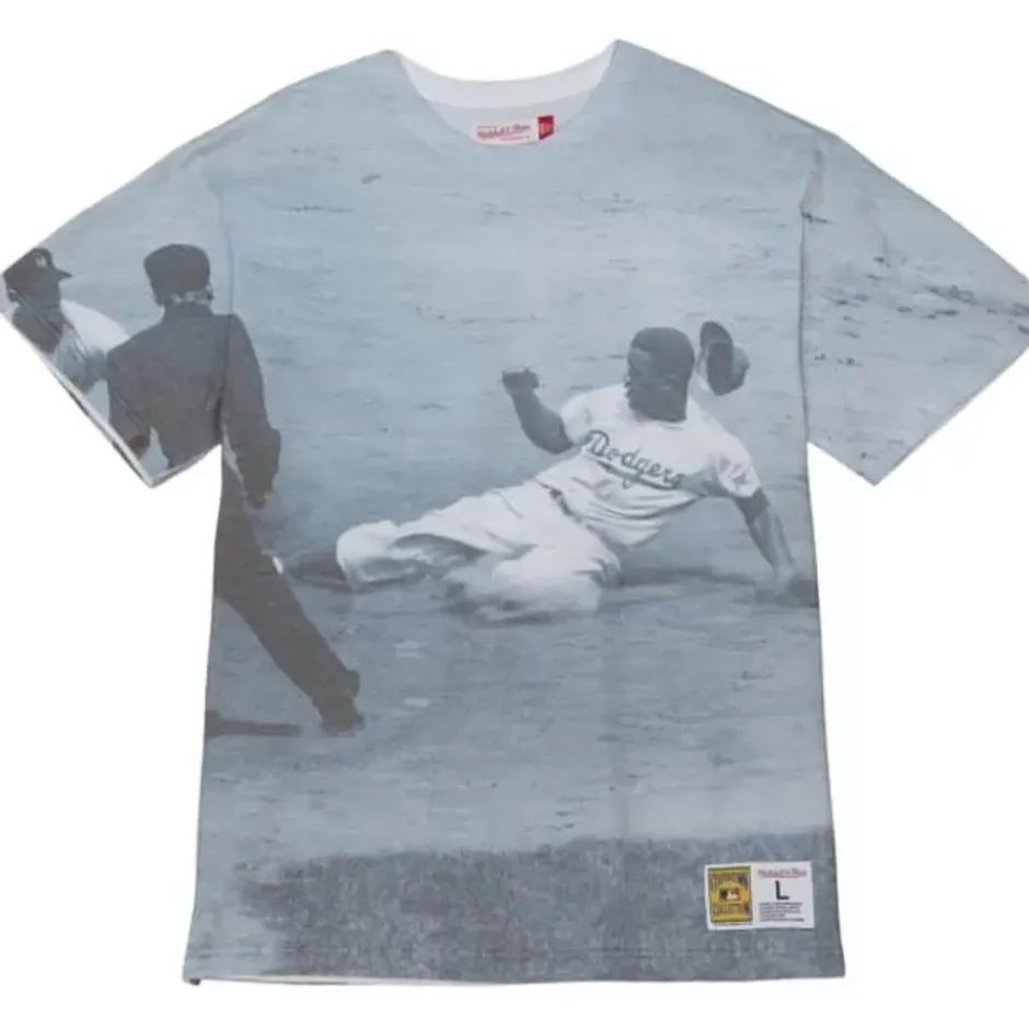 Men Mitchell & Ness T-Shirts & Tops-Highlight Sublimated Player Tee Brooklyn Dodgers Jackie Robinson