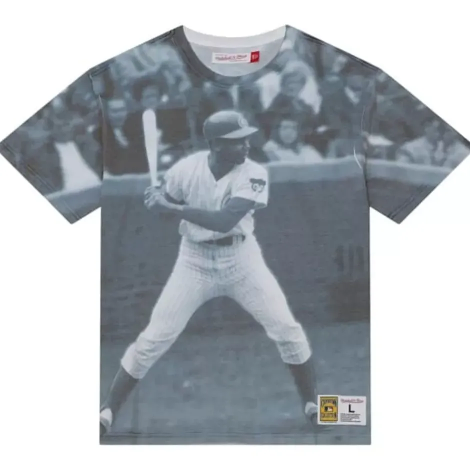 Men Mitchell & Ness T-Shirts & Tops-Highlight Sublimated Player Tee Chicago Cubs Ernie Banks
