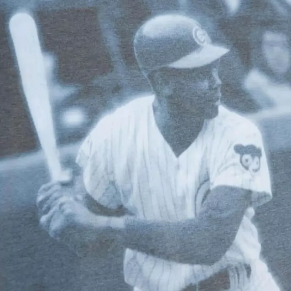 Men Mitchell & Ness T-Shirts & Tops-Highlight Sublimated Player Tee Chicago Cubs Ernie Banks