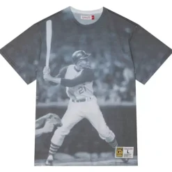Men Mitchell & Ness T-Shirts & Tops-Highlight Sublimated Player Tee Pittsburgh Pirates Roberto Clemente