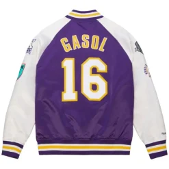 Men Mitchell & Ness Jackets & Outerwear-Hof N&N Satin Jacket Los Angeles Lakers Pau Gasol