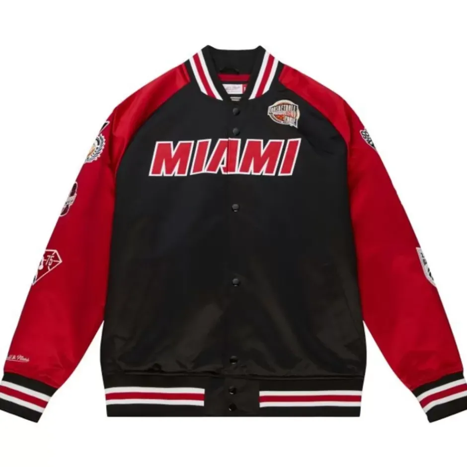 Men Mitchell & Ness Jackets & Outerwear-Hof N&N Satin Jacket Miami Heat Dwyane Wade