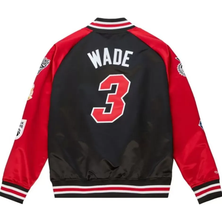 Men Mitchell & Ness Jackets & Outerwear-Hof N&N Satin Jacket Miami Heat Dwyane Wade