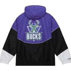 Men Mitchell & Ness Jackets & Outerwear-Home Team Lightweight Windbreaker Milwaukee Bucks