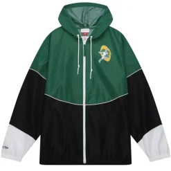 Men Mitchell & Ness Jackets & Outerwear-Home Team Lightweight Windbreaker Green Bay Packers