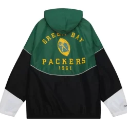 Men Mitchell & Ness Jackets & Outerwear-Home Team Lightweight Windbreaker Green Bay Packers