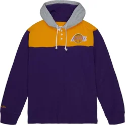 Men Mitchell & Ness T-Shirts & Tops-Hooded Rugby Polo Los Angeles Lakers
