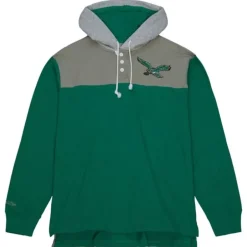 Men Mitchell & Ness Hoodies & Sweatshirts-Hooded Rugby Polo Philadelphia Eagles