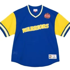 Men Mitchell & Ness T-Shirts & Tops-Hwc Night Mesh V-Neck Golden State Warriors