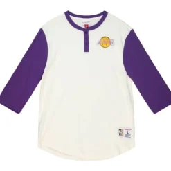 Men Mitchell & Ness T-Shirts & Tops-Icon Henley Los Angeles Lakers
