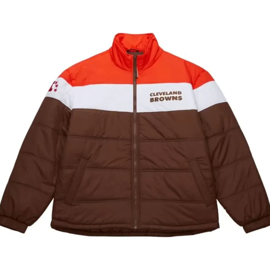 Men Mitchell & Ness Jackets & Outerwear-In The Clutch Puffer Jacket Vintage Logo Cleveland Browns