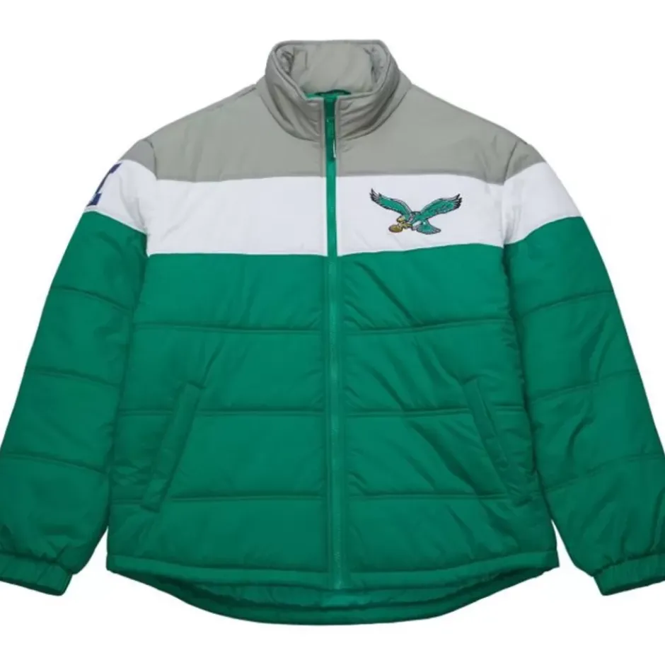 Men Mitchell & Ness Jackets & Outerwear-In The Clutch Puffer Jacket Vintage Logo Philadelphia Eagles