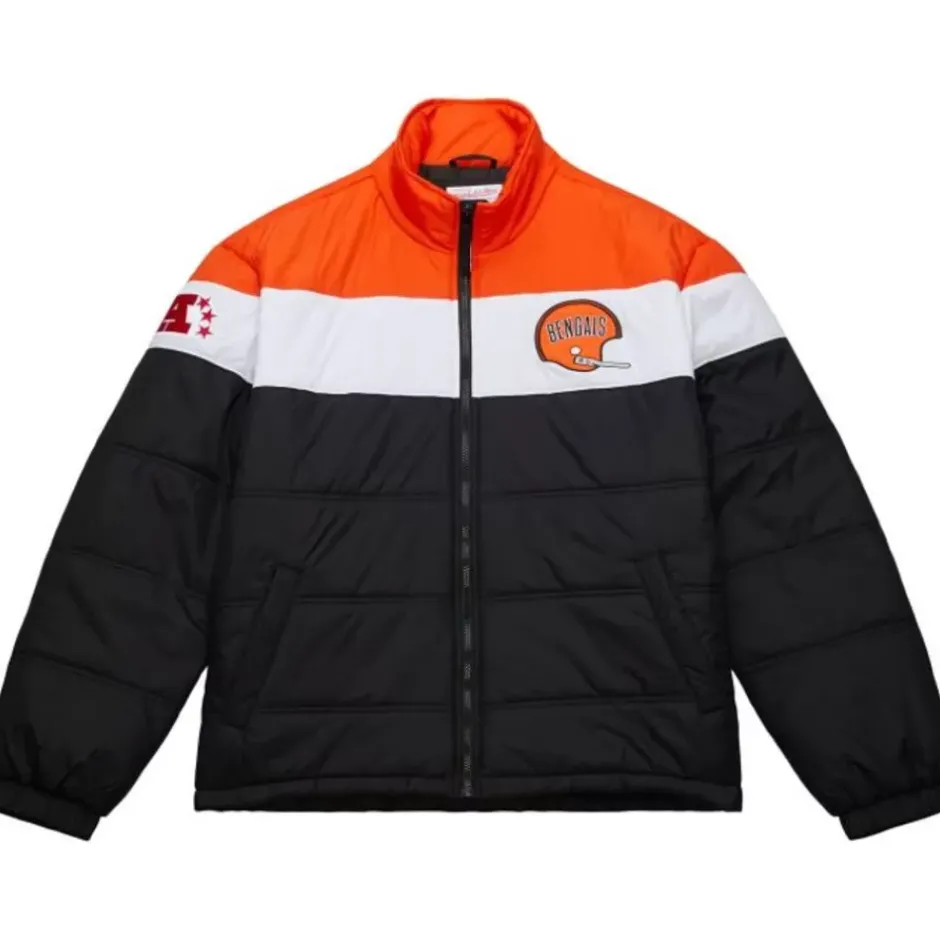 Men Mitchell & Ness Jackets & Outerwear-In The Clutch Puffer Jacket Vintage Logo Cincinnati Bengals