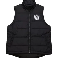 Men Mitchell & Ness Jackets & Outerwear-In The Clutch Puffer Vest Vintage Logo Oakland Raiders