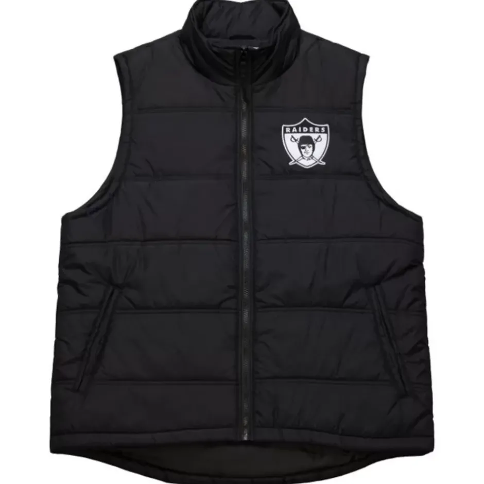 Men Mitchell & Ness Jackets & Outerwear-In The Clutch Puffer Vest Vintage Logo Oakland Raiders