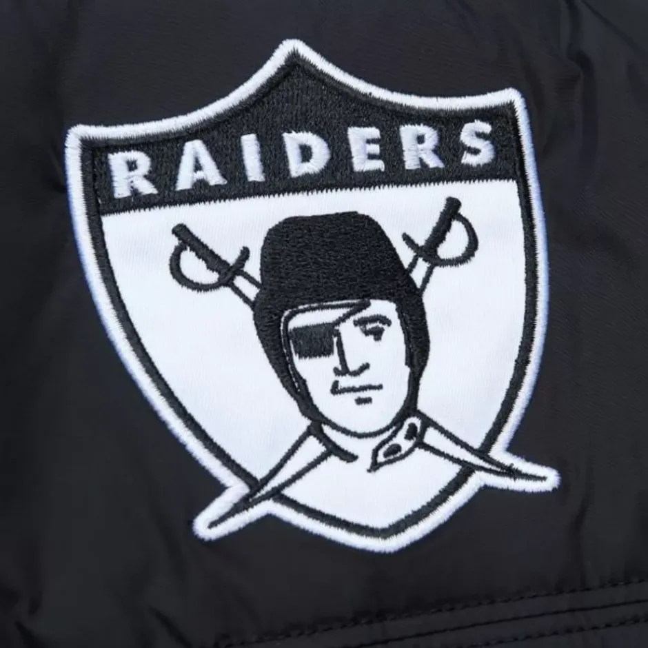 Men Mitchell & Ness Jackets & Outerwear-In The Clutch Puffer Vest Vintage Logo Oakland Raiders