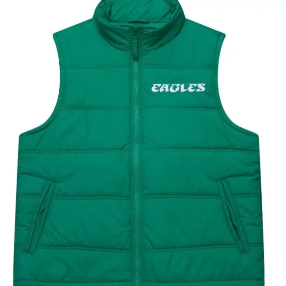 Men Mitchell & Ness Jackets & Outerwear-In The Clutch Puffer Vest Vintage Logo Philadelphia Eagles
