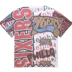 Men Mitchell & Ness T-Shirts & Tops-Jumbotron 2.0 Sublimated Ss Tee Philadelphia 76Ers