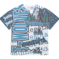 Men Mitchell & Ness T-Shirts & Tops-Jumbotron 2.0 Sublimated Ss Tee Minnesota Timberwolves