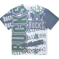 Men Mitchell & Ness T-Shirts & Tops-Jumbotron 2.0 Sublimated Ss Tee Milwaukee Bucks
