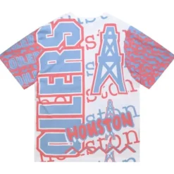 Men Mitchell & Ness T-Shirts & Tops-Jumbotron 2.0 Sublimated Ss Tee Houston Oilers