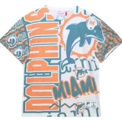 Men Mitchell & Ness T-Shirts & Tops-Jumbotron 2.0 Sublimated Ss Tee Miami Dolphins