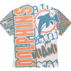 Men Mitchell & Ness T-Shirts & Tops-Jumbotron 2.0 Sublimated Ss Tee Miami Dolphins