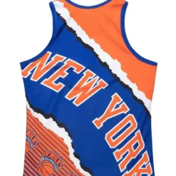 Men Mitchell & Ness T-Shirts & Tops-Jumbotron 2.0 Sublimated Tank New York Knicks