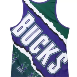 Men Mitchell & Ness T-Shirts & Tops-Jumbotron 2.0 Sublimated Tank Milwaukee Bucks
