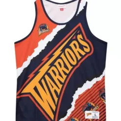 Men Mitchell & Ness T-Shirts & Tops-Jumbotron 2.0 Sublimated Tank Golden State Warriors