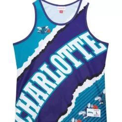 Men Mitchell & Ness T-Shirts & Tops-Jumbotron 2.0 Sublimated Tank Charlotte Hornets