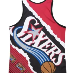Men Mitchell & Ness T-Shirts & Tops-Jumbotron 2.0 Sublimated Tank Philadelphia 76Ers