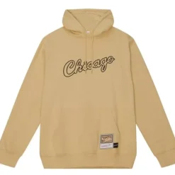 Men Mitchell & Ness Hoodies & Sweatshirts-Khaki Black Hoody Chicago Bulls