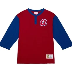 Men Mitchell & Ness T-Shirts & Tops-Legendary Slub Henley Atlanta Braves